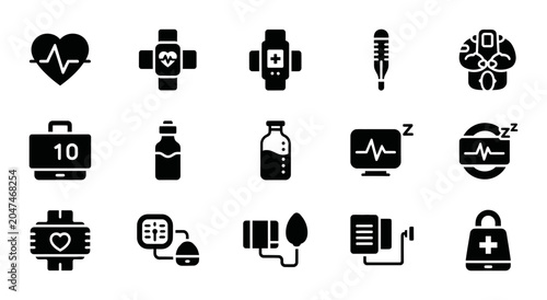 Bild auf Leinwand Medical Health Icons Set: Cardiology, Diagnostics, and Wellness Vector Graphics