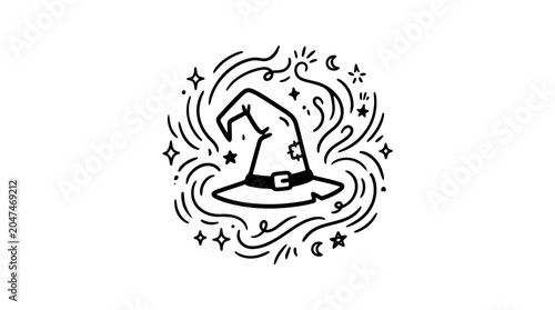 a black and white illustration of a magic hat.