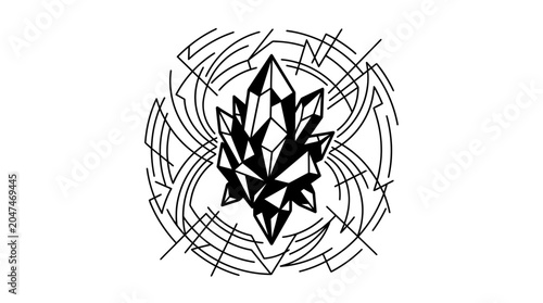 A black and white abstract geometric design.