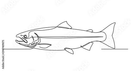 Foto Salmon fish line drawing, simple seafood illustration, aquatic animal concept