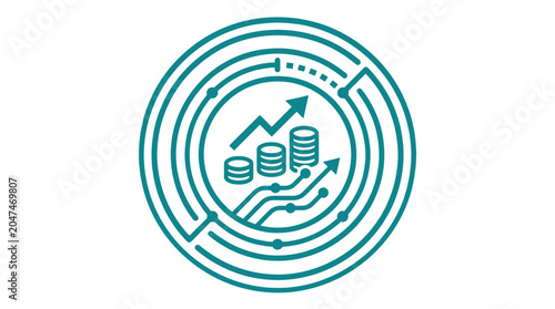 Teal icon of growing finances and investment.