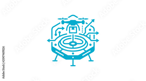 A blue graphic design of a robotic head.
