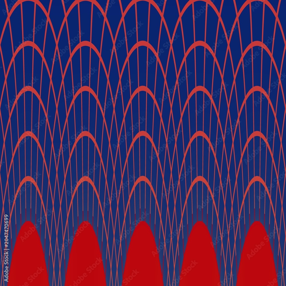 Φωτογραφία Seamless geometric pattern with bold red arched lines and deep navy blue background