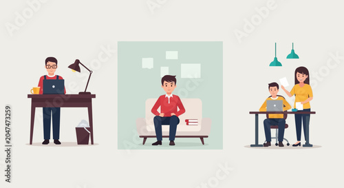 Foto Group of People Working at Desks Illustration.