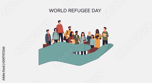 Foto World Refugee Day People On A Helping Hand Illustration.