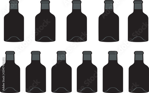 Tableau sur toile Minimalist vector illustration of twelve identical black bottles arranged in two
