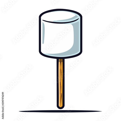 Cartoon marshmallow on a wooden stick