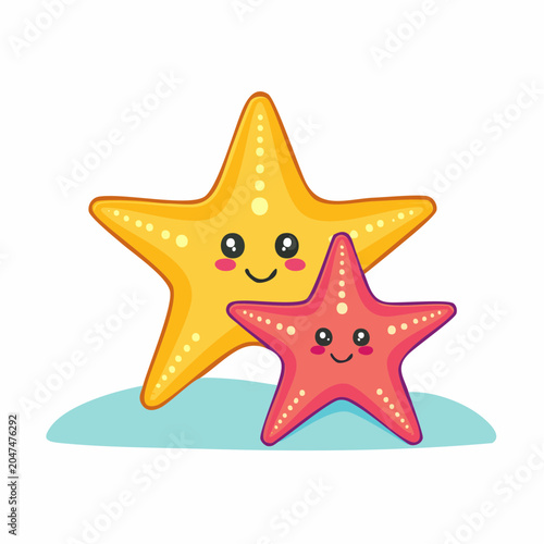 Cute Cartoon Starfish Family