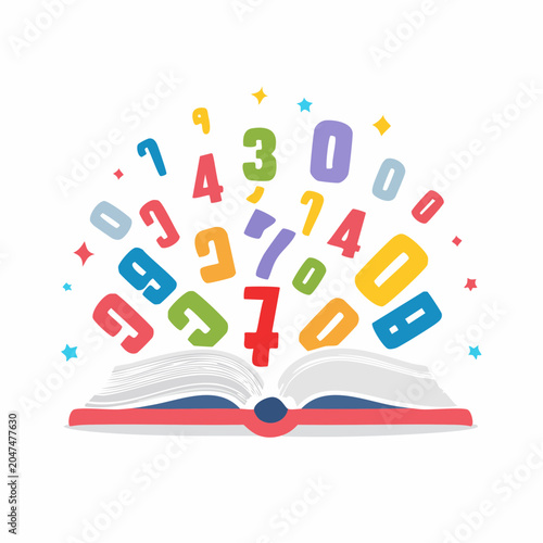 Open book with colorful numbers flying out, education concept
