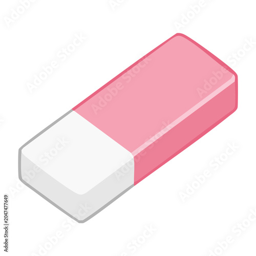 Pink and white eraser on a white background