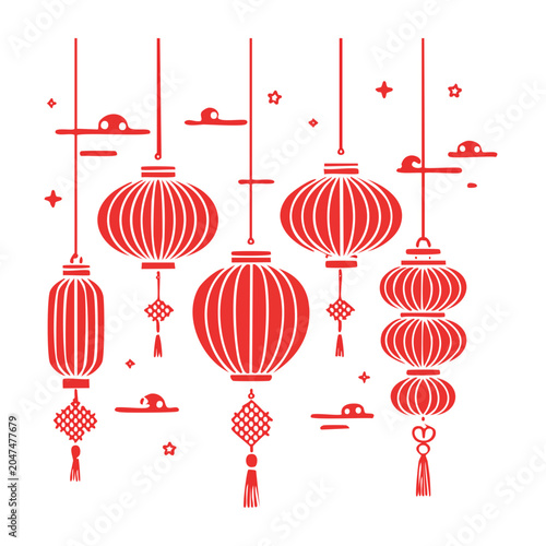 Red Chinese Lanterns with Decorative Elements