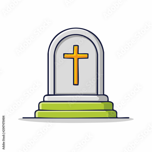 Cartoon Gravestone with Christian Cross