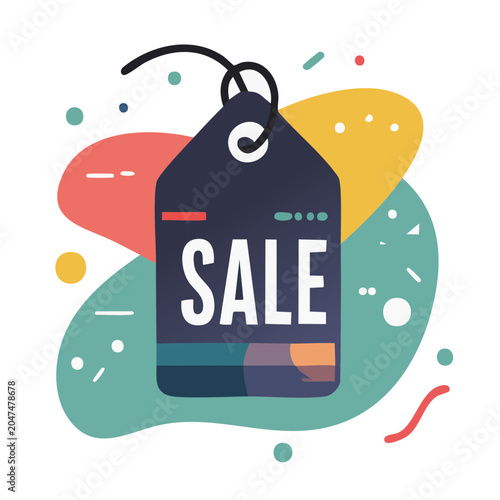 Sale tag with abstract shapes and dots