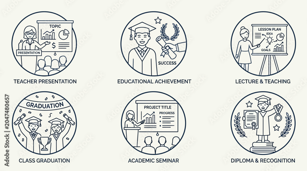 Fototapeta premium Graduation Academic Achievement Icon Set.