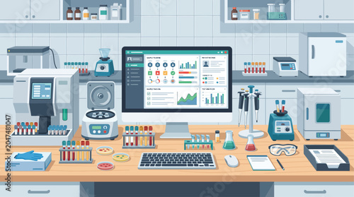 Advanced automated laboratory utilizing robotic analysis and predictive data displays for scientific research and biotechnology outcomes