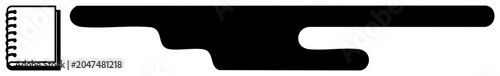 Simple spiral notepad or scribbler sits beside a sleek elongated silhouette, possibly a tray or serving platter, presented in a clean flat graphic style.