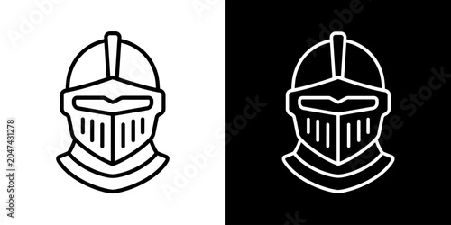Tableau sur toile Medieval knight helmet icon, fantasy warrior armor vector symbol for RPG games,