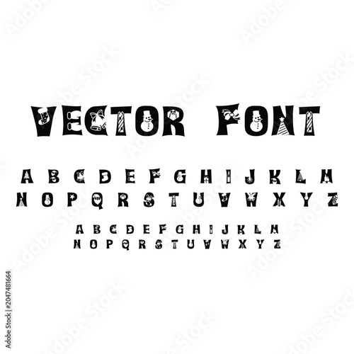 Christmas vector font with winter holiday illustrations alphabet