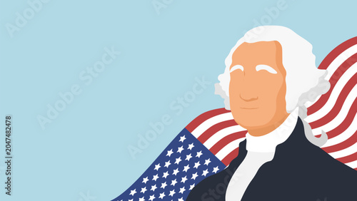 Photos First US President Flat Vector Portrait American Flag Patriotic Banner