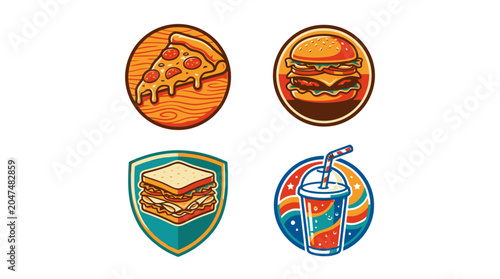 Fotografia Tasty fast food icons set.