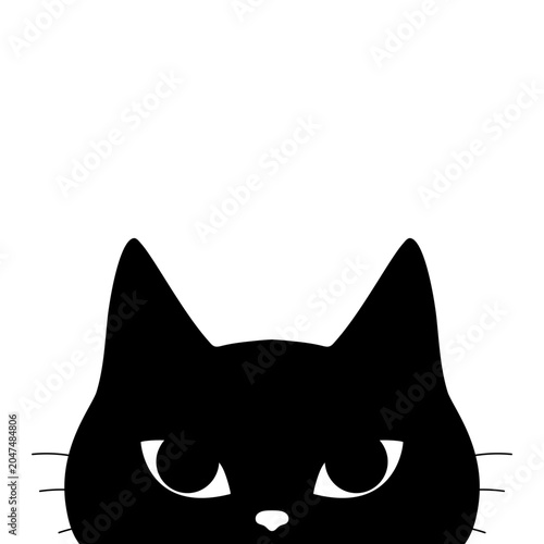 Hiding and peeking black cat isolated on a white background. Cute hiding cat. Curious cat face. Vector illustration