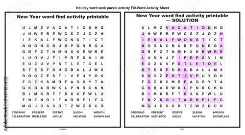 Quadro su tela Holiday word seek puzzle activity Fill-Word Activity Sheet