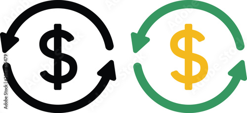 Financial transaction logo design featuring dollar and euro currency symbols with cyclic rotation arrows diagram vector