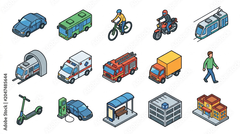 Naklejka premium Assorted LEGO Style Vehicles and Structures Set