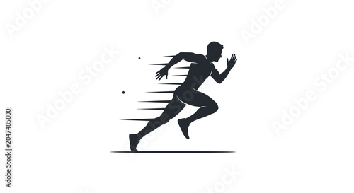 Minimalist silhouette of male athlete sprinting on white background