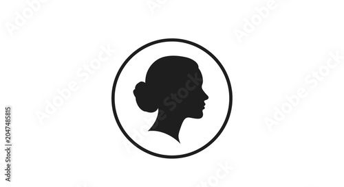 Minimalist silhouette of woman profile in circular frame