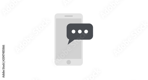Minimalist smartphone icon with chat speech bubble on white background