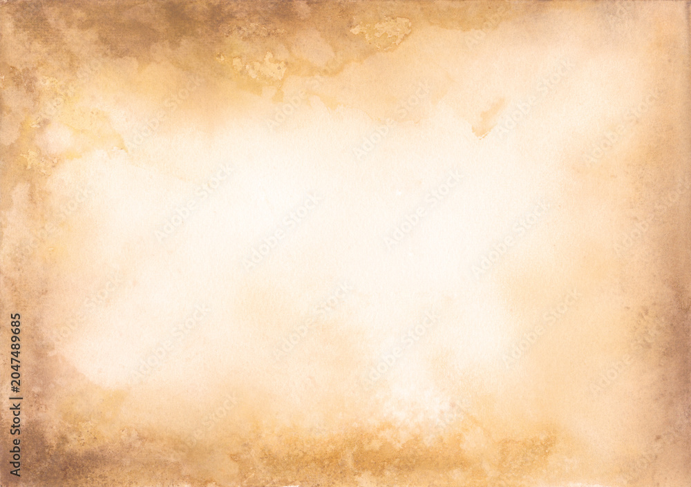 Fototapeta premium Hand Painted Earthy brown watercolor background with elegant paper texture and vignette border