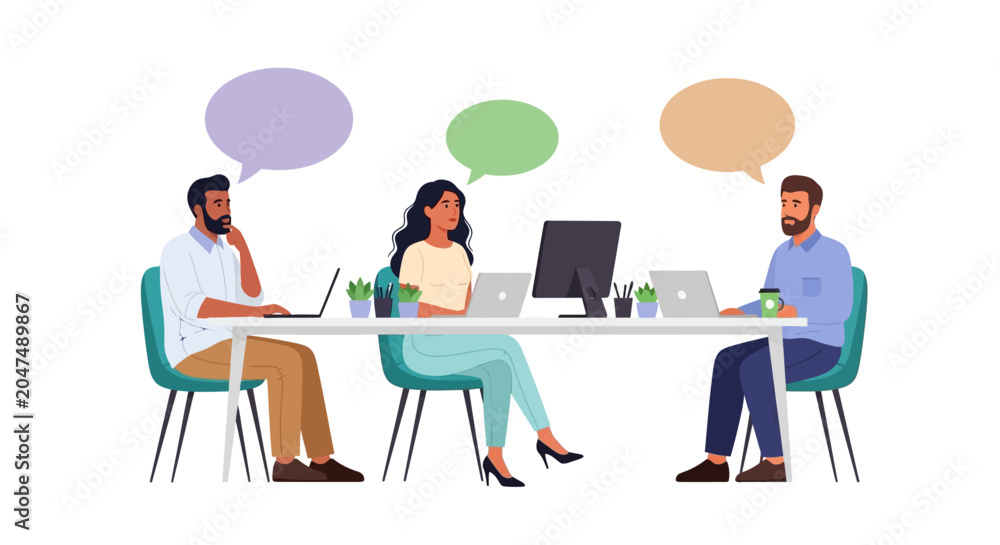 Fototapeta premium Business people meeting, office discussion, teamwork illustration, communication vector