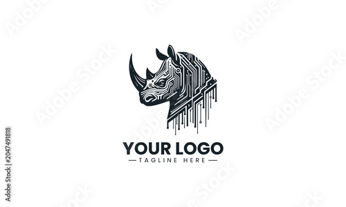 Cyber rhinoceros head silhouette clean minimalist black vector logo