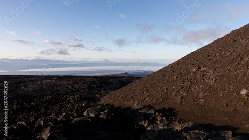 Принти на полотні Wide landscape of Tolbachinsky Dol volcanic lava field with dark basalt rocks an