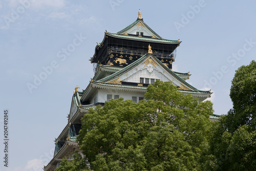 Japan Osaka Castle on a cloudy winter day.