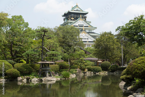 Japan Osaka Castle on a cloudy winter day.