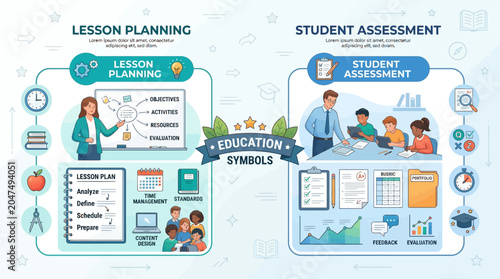 Education symbols for lesson planning.