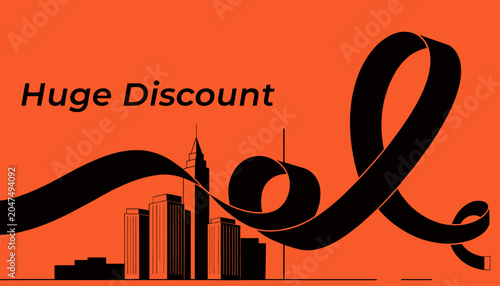 Bold black ribbon graphic with city skyline and 