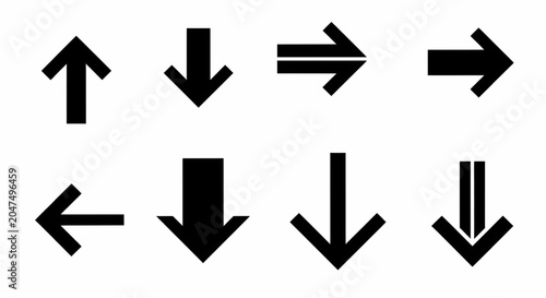 Set of black directional arrows on white background