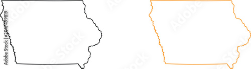 Black and orange outline map of iowa state in the united states of america