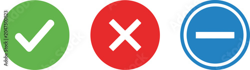 Foto Set of colorful check mark cross and minus sign icons for decision making and ch