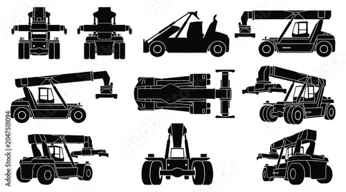 Принти на полотні Reach Stacker Container Handler Silhouette Set — Multiple Views Vector Illustrat