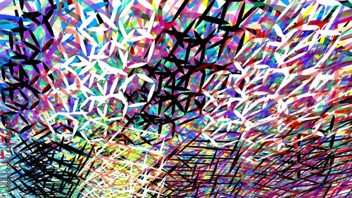 Abstract Digital Tapestry of Interconnected Geometric Shapes Forming a Vibrant and Complex Pattern, Evoking a Sense of Dynamic Energy and Modern Artistic Complexity in a Conceptual Graphic Design