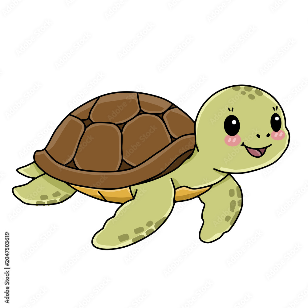 Obraz premium Cute green sea turtle cartoon character vector