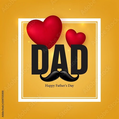 Happy fathers day greeting card with red hearts and black mustache