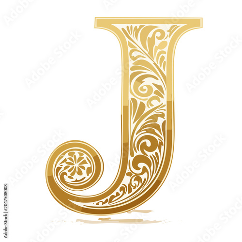 Ornate Golden Letter J with Floral Pattern
