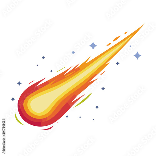 Stylized comet with fiery tail and stars