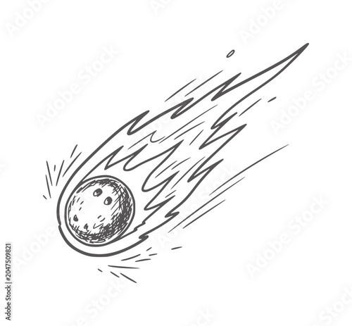 фотографія Hand drawn of a dark grey comet with a fiery tail streaking across a white meteo