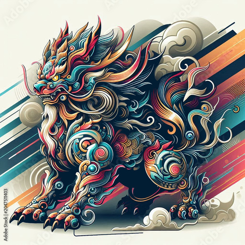vector illustration of a qilin